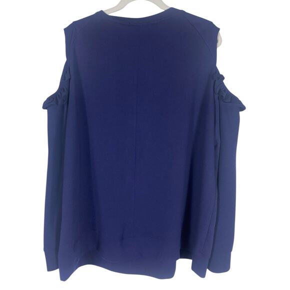 Relativity Top Women's open Shoulder Long Sleeve Blue 3X Roses - Picture 5 of 6